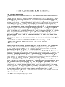 debit card agreement and disclosure