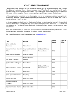 ATA 3rd GRADE READING LIST