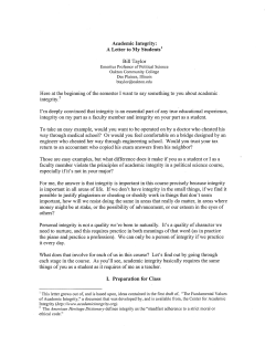 Academic Integrity: A Letter to My Students 1 I. Preparation for Class
