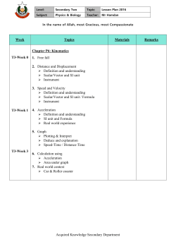 Acquired Knowledge Secondary Department 1 Week Topics