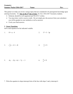 Geometry Summer Packet 2016