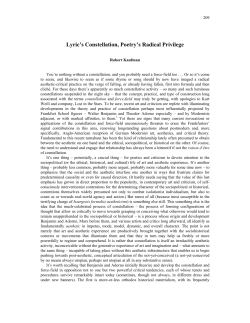 Lyric`s Constellation, Poetry`s Radical Privilege
