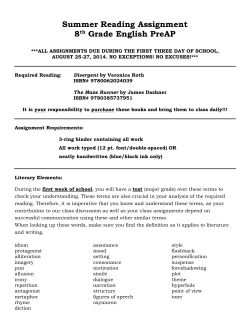 Summer Reading Assignment 8th Grade English PreAP