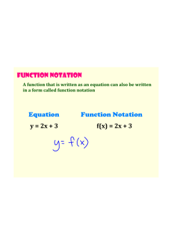 Function Notation Equation Function Notation y = 2x + 3 f(x) = 2x + 3