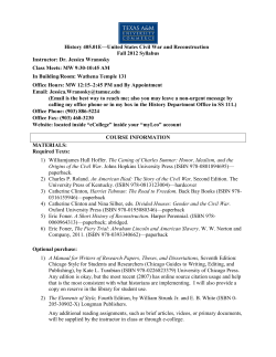 History 405.01E&mdash;United States Civil War and Reconstruction Fall