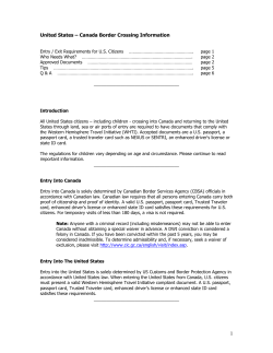 United States &ndash; Canada Border Crossing Information