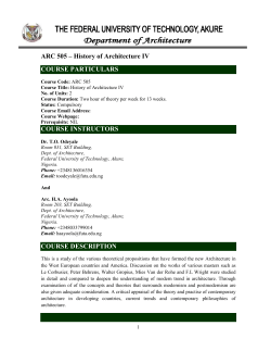 ARC 505 &ndash; History of Architecture IV COURSE PARTICULARS