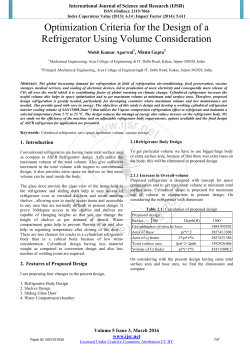 Optimization Criteria for the design of a Refrigerator using Volume