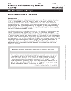 Primary and Secondary Sources Activity: Niccolo Machiavelli`s The