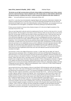 Joan of Arc, Jeanne la Pucelle, (1412 &ndash; 1431) Andrew Payne