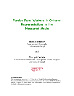 Foreign Farm Workers in Ontario: Representations in the Newsprint