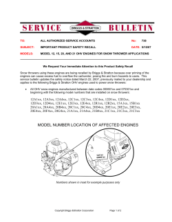 MODEL NUMBER LOCATION OF AFFECTED ENGINES