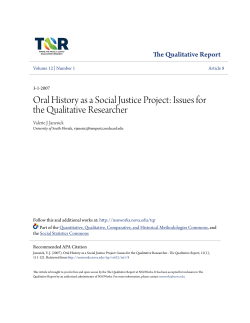 Oral History as a Social Justice Project: Issues for the
