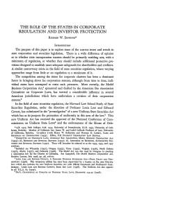 The Role of the States in Corporate Regulation and Investor Protection