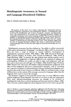 Metalinguistic Awareness in Normal and Language