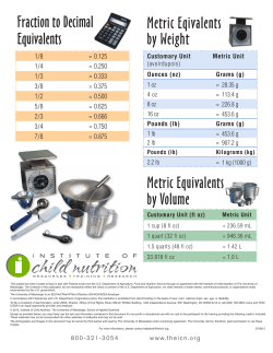 Fraction to Decimal Equivalents Metric Eqivalents by Weight Metric