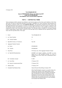 23 January 2012 Terra BoligKreditt AS Issue of &euro;500,000,000 2.25
