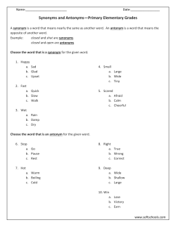 Synonyms and Antonyms&mdash;Primary Elementary Grades