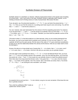 Notes : Synthetic Division