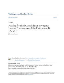 Pleading for Theft Consolidation in Virginia: Larceny, Embezzlement