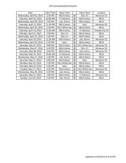 2014 Spring Baseball Schedule Date Start Time Away Team Home