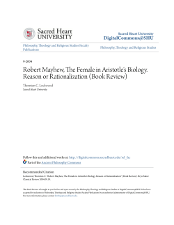 Robert Mayhew, The Female in Aristotle`s Biology. Reason or