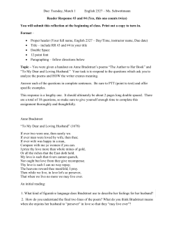 Due: Tuesday, March 1 English 2327 &ndash; Ms. Schwettmann Reader