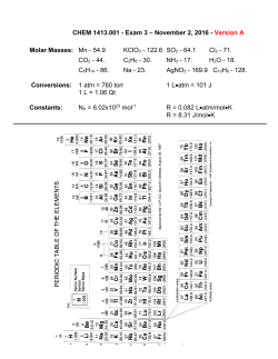 CHEM 1413.001 - Exam 3 &ndash; November 2, 2016