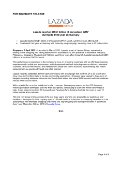 Lazada reached US $1 billion of annualized GMV during its third