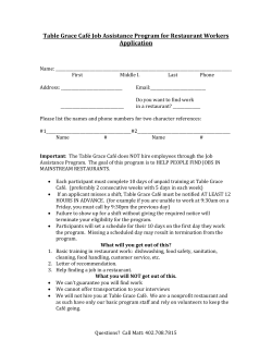 Table Grace Caf&eacute; Job Assistance Program for Restaurant Workers
