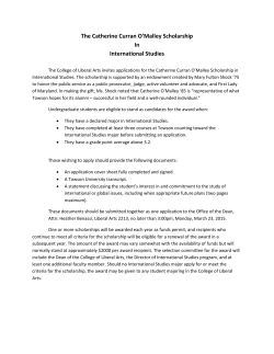 The Catherine Curran O`Malley Scholarship In International Studies