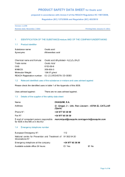 PRODUCT SAFETY DATA SHEET for Oxalic acid