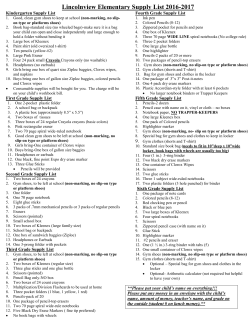 Lincolnview Elementary Supply List 2016-2017
