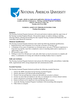 NURSING ASSISTANT PROGRAM INSTRUCTOR Position