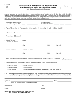 Application for Conditional Farmer Exemption Certificate Number for