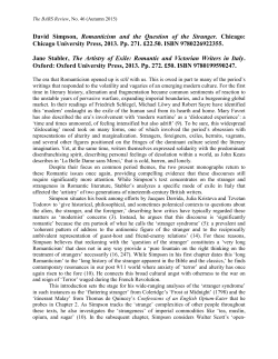 David Simpson, Romanticism and the Question of the Stranger