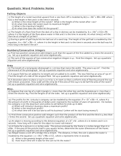 Quadratic Word Problems Notes