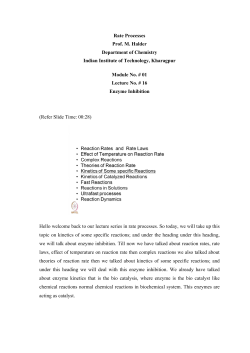 Rate Processes Prof. M. Halder Department of Chemistry Indian