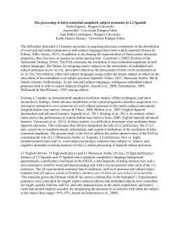 The processing of intra-sentential anaphoric subject pronouns in L2