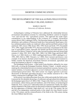 shorter coMMunications the DeVelopMent of the Kalaupapa fielD
