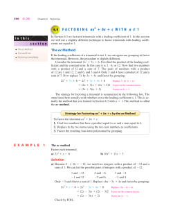 FACTORING ax2 bx c WITH a 1