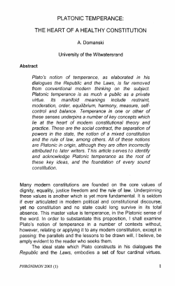 Platonic temperance: The heart of a healthy constitution