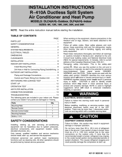 INSTALLATION INSTRUCTIONS R&minus;410A Ductless Split System Air
