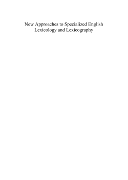 New Approaches to Specialized English Lexicology and Lexicography