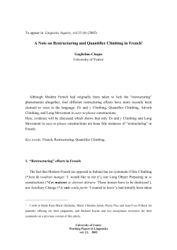 A Note on Restructuring and Quantifier Climbing in French1