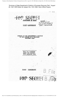 Summary of State Department`s Position of European Recovery Plan