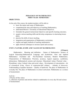 PEDAGOGY OF MATHEMATICS FIRST YEAR / SEMESTER I