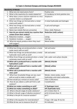 C1 Topic 4 Chemical Changes and Energy Changes REVISION