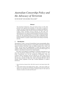 Australian Censorship Policy and the Advocacy of Terrorism