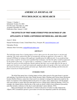 The Effects Of First Name Stereotypes On Ratings Of Job Applicants
